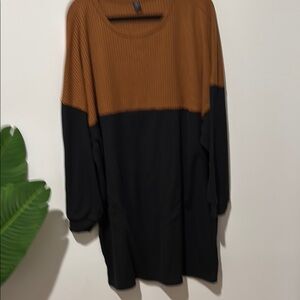 Brown and Black Ribbed Long Sleeve Dress